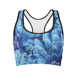 Blue Chrysanthemum Flower Print Women's Sports Bra
