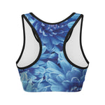 Blue Chrysanthemum Flower Print Women's Sports Bra