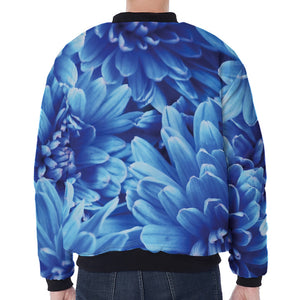 Blue Chrysanthemum Flower Print Zip Sleeve Bomber Jacket