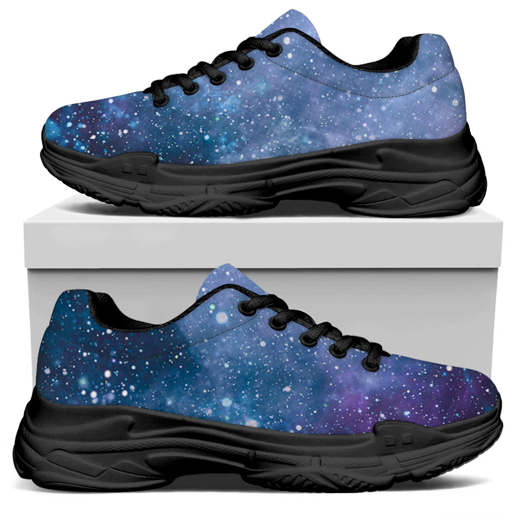 Blue Cloud Starfield Galaxy Space Print Black Chunky Shoes