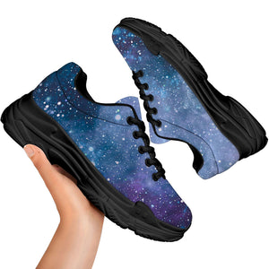 Blue Cloud Starfield Galaxy Space Print Black Chunky Shoes