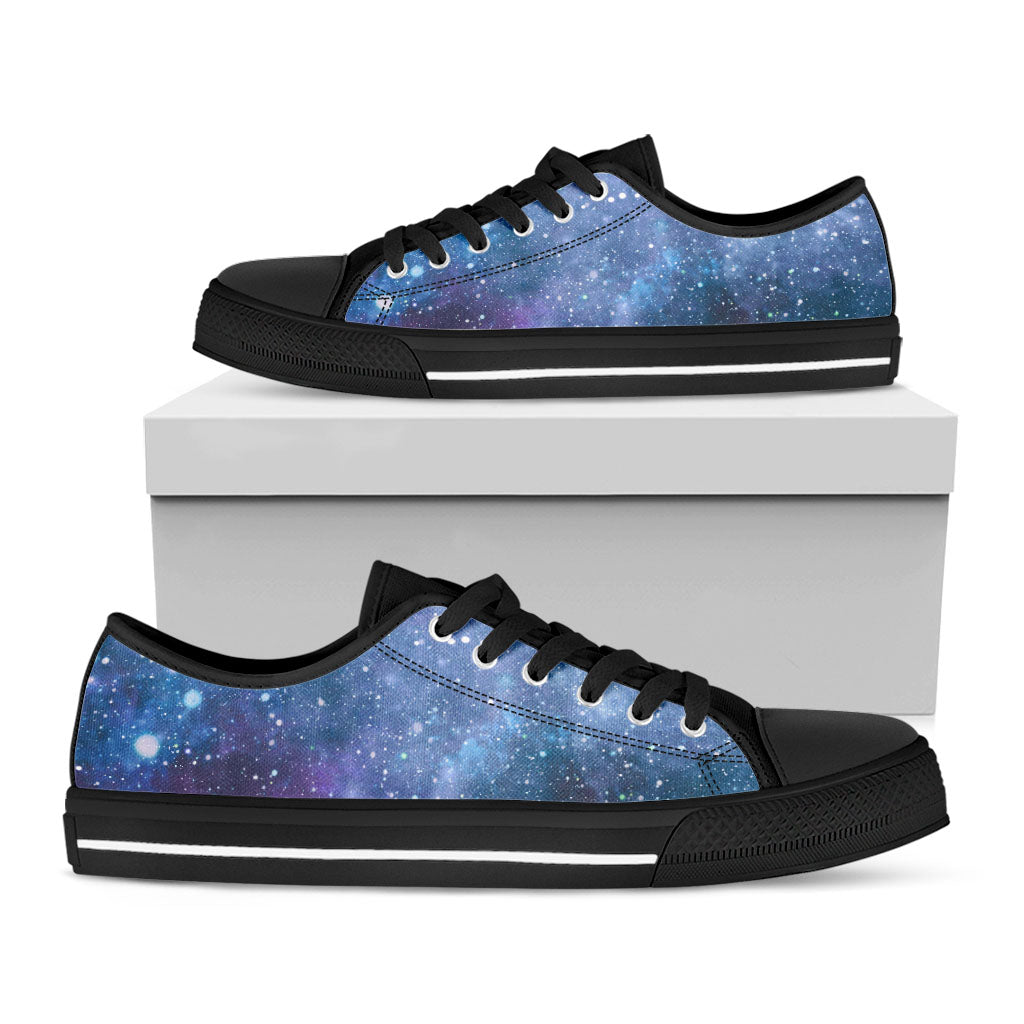 Blue Cloud Starfield Galaxy Space Print Black Low Top Sneakers