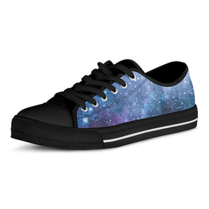 Blue Cloud Starfield Galaxy Space Print Black Low Top Sneakers
