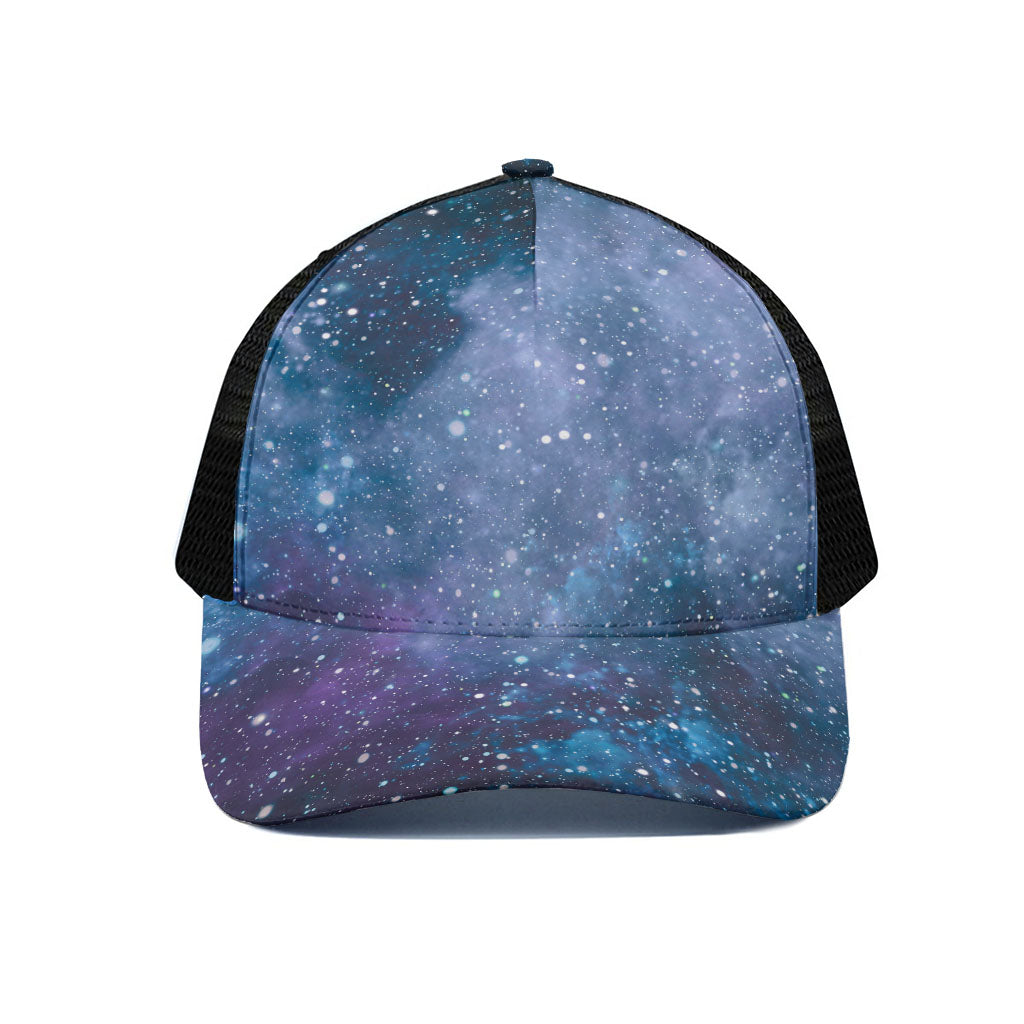 Blue Cloud Starfield Galaxy Space Print Black Mesh Trucker Cap