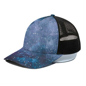 Blue Cloud Starfield Galaxy Space Print Black Mesh Trucker Cap