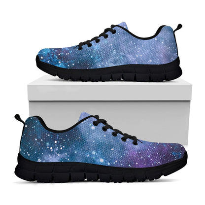 Blue Cloud Starfield Galaxy Space Print Black Running Shoes
