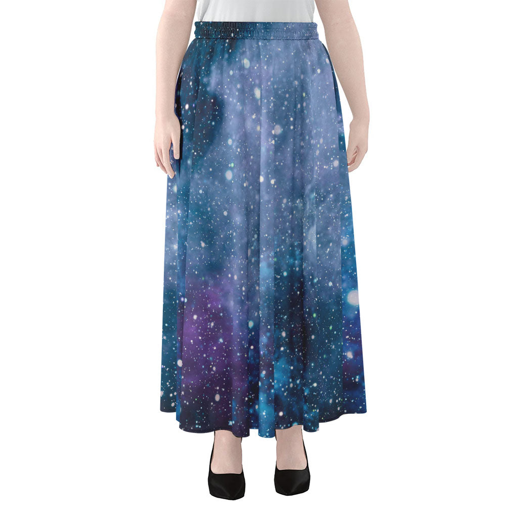 Blue Cloud Starfield Galaxy Space Print Chiffon Maxi Skirt