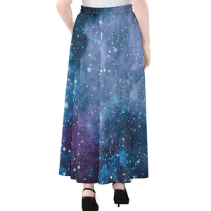 Blue Cloud Starfield Galaxy Space Print Chiffon Maxi Skirt