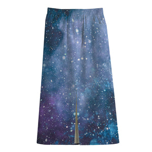 Blue Cloud Starfield Galaxy Space Print Cotton Front Slit Maxi Skirt