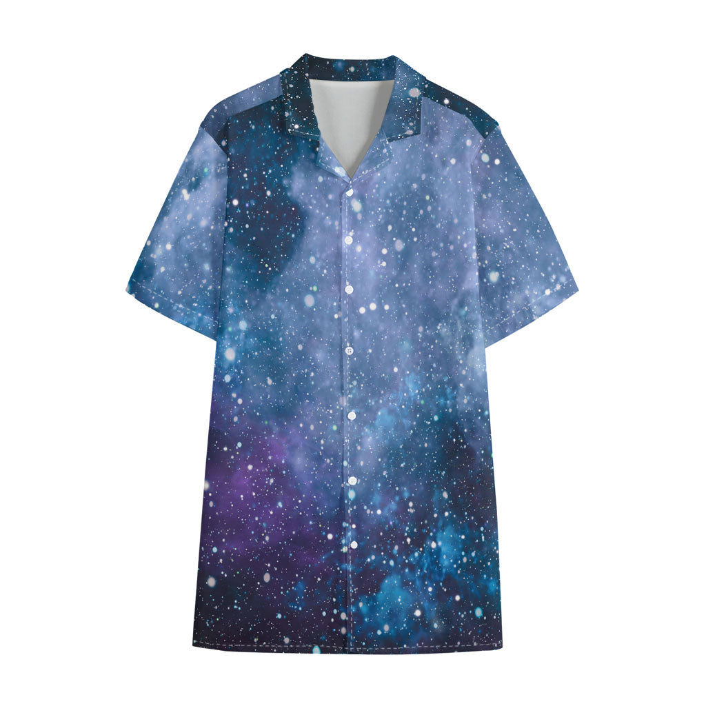 Blue Cloud Starfield Galaxy Space Print Cotton Hawaiian Shirt