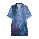 Blue Cloud Starfield Galaxy Space Print Cotton Hawaiian Shirt
