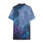 Blue Cloud Starfield Galaxy Space Print Cotton Hawaiian Shirt