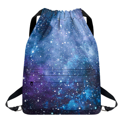 Blue Cloud Starfield Galaxy Space Print Drawstring Backpack