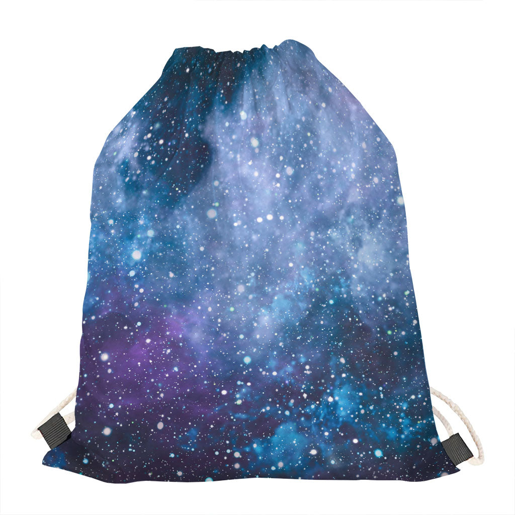 Blue Cloud Starfield Galaxy Space Print Drawstring Bag