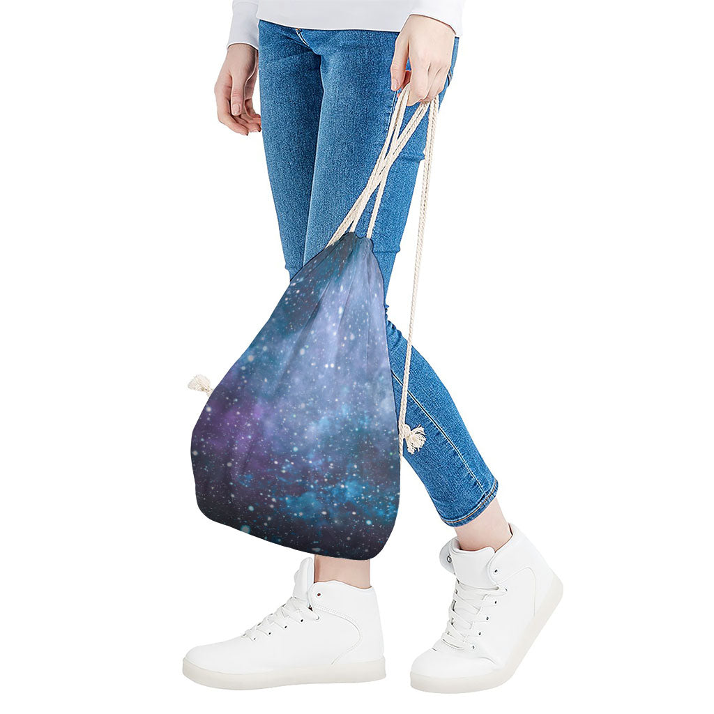 Blue Cloud Starfield Galaxy Space Print Drawstring Bag