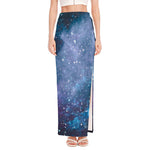 Blue Cloud Starfield Galaxy Space Print High Slit Maxi Skirt