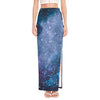 Blue Cloud Starfield Galaxy Space Print High Slit Maxi Skirt