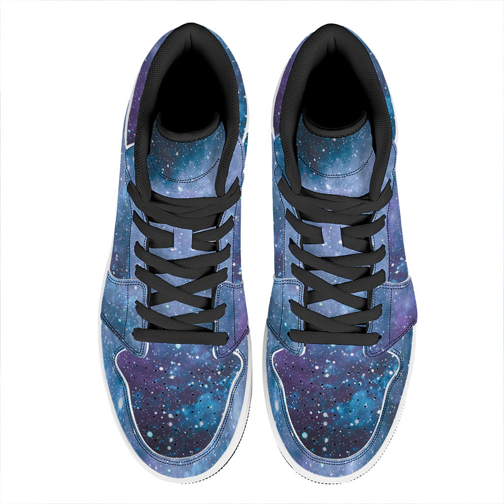 Blue Cloud Starfield Galaxy Space Print High Top Leather Sneakers