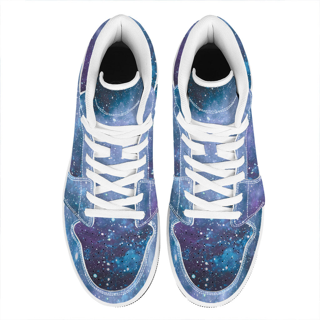 Blue Cloud Starfield Galaxy Space Print High Top Leather Sneakers