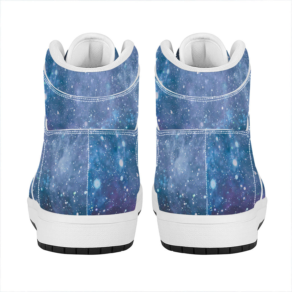 Blue Cloud Starfield Galaxy Space Print High Top Leather Sneakers