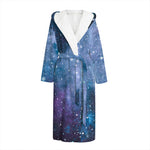 Blue Cloud Starfield Galaxy Space Print Hooded Bathrobe