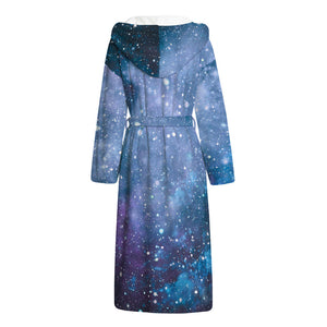 Blue Cloud Starfield Galaxy Space Print Hooded Bathrobe