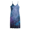 Blue Cloud Starfield Galaxy Space Print Jersey Midi Cami Dress