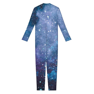 Blue Cloud Starfield Galaxy Space Print Jumpsuit