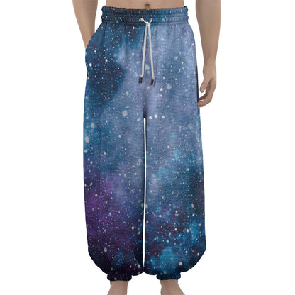 Blue Cloud Starfield Galaxy Space Print Lantern Pants