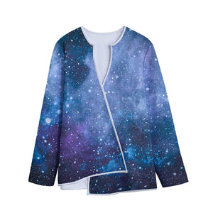 Blue Cloud Starfield Galaxy Space Print Long Sleeve Short Coat