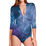 Blue Cloud Starfield Galaxy Space Print Long Sleeve Swimsuit