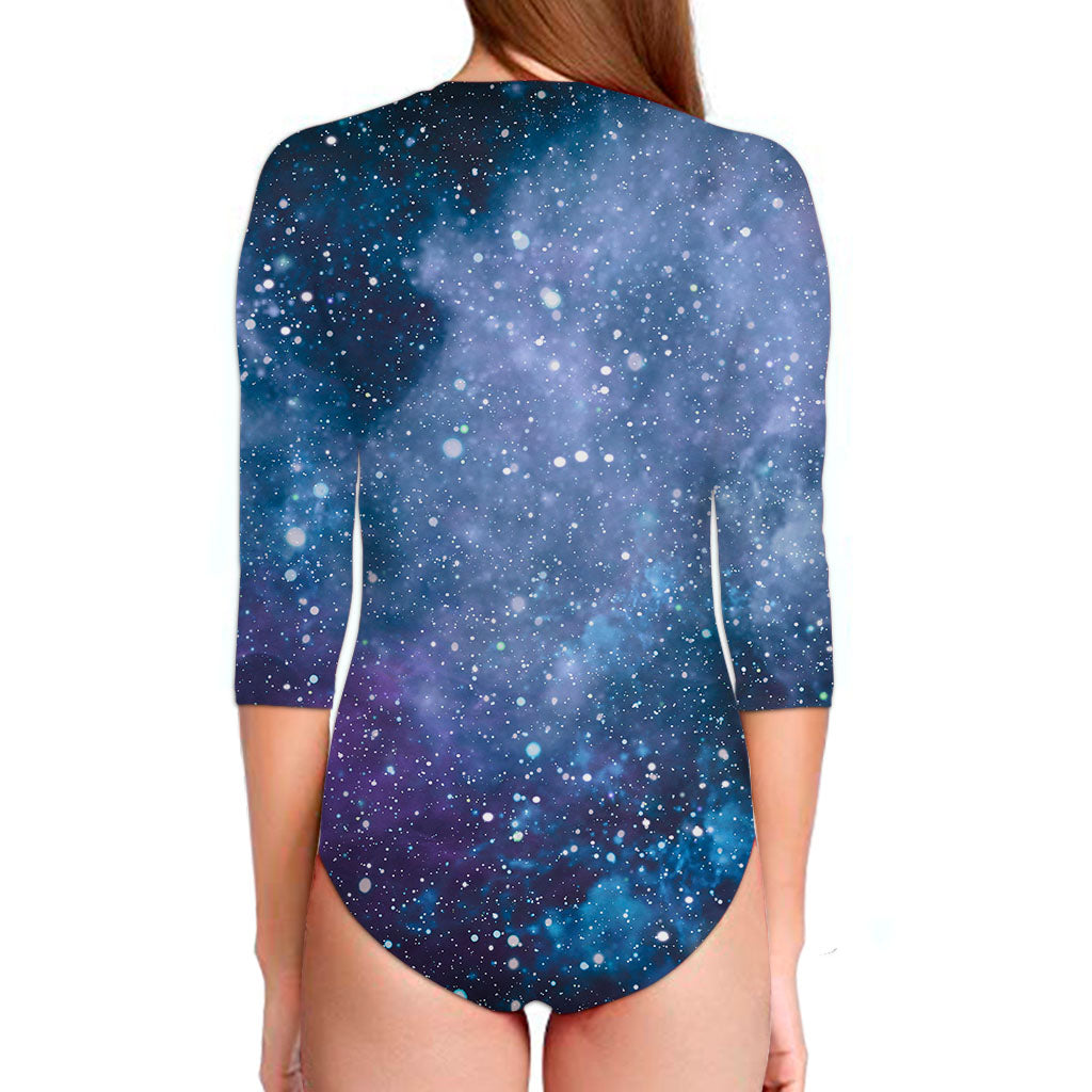 Blue Cloud Starfield Galaxy Space Print Long Sleeve Swimsuit