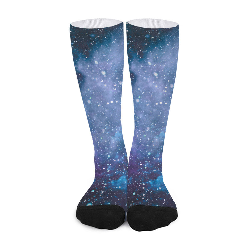 Blue Cloud Starfield Galaxy Space Print Long Socks