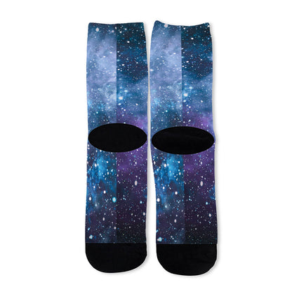 Blue Cloud Starfield Galaxy Space Print Long Socks