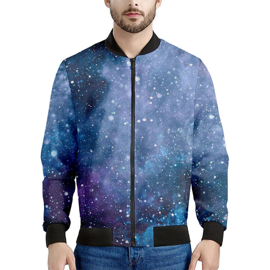 Blue Cloud Starfield Galaxy Space Print Men's Bomber Jacket