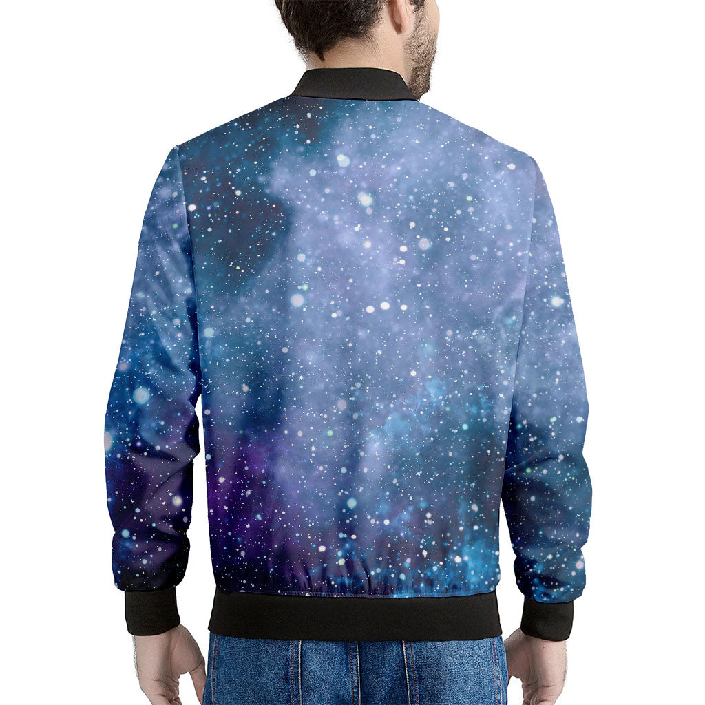 Blue Cloud Starfield Galaxy Space Print Men's Bomber Jacket