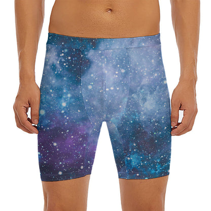 Blue Cloud Starfield Galaxy Space Print Men's Long Boxer Briefs