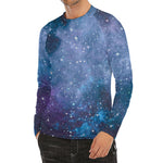 Blue Cloud Starfield Galaxy Space Print Men's Long Sleeve Rash Guard