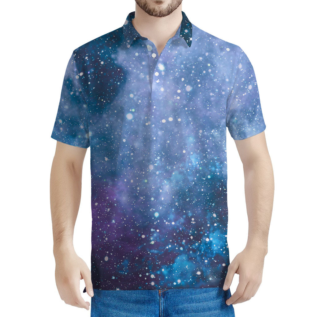 Blue Cloud Starfield Galaxy Space Print Men's Polo Shirt