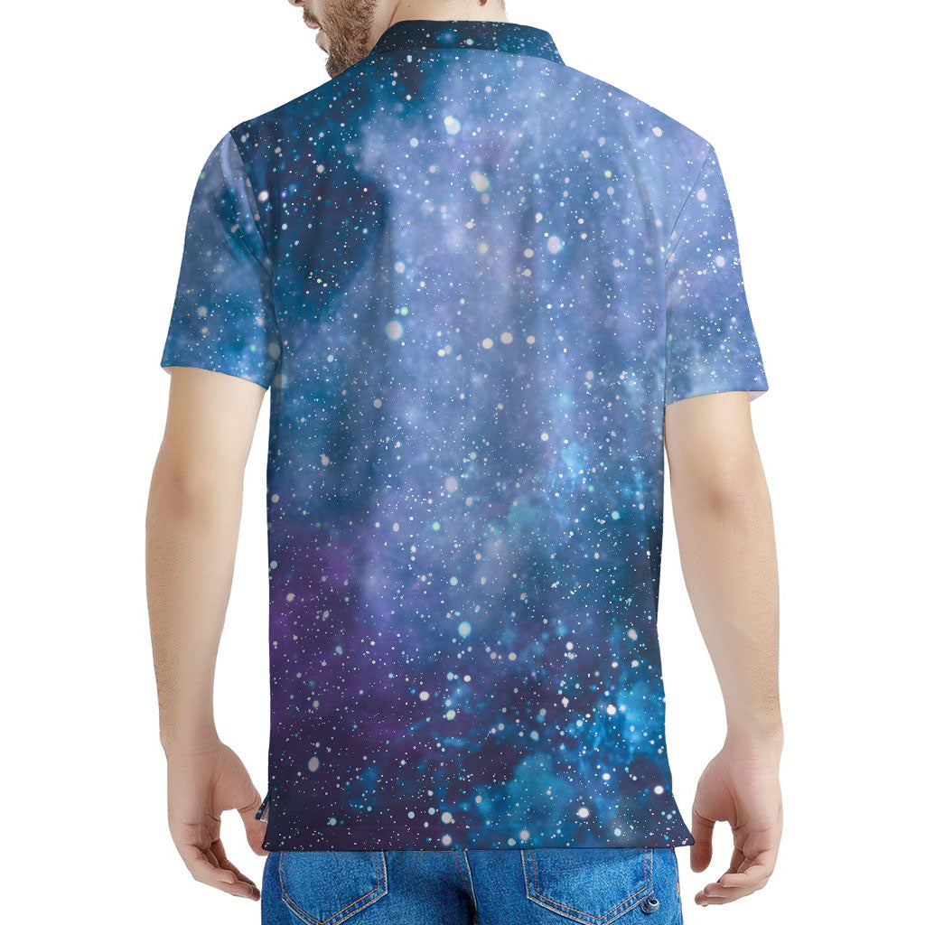 Blue Cloud Starfield Galaxy Space Print Men's Polo Shirt