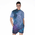 Blue Cloud Starfield Galaxy Space Print Men's Romper