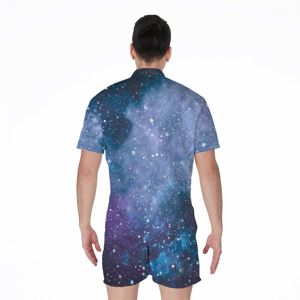 Blue Cloud Starfield Galaxy Space Print Men's Rompers