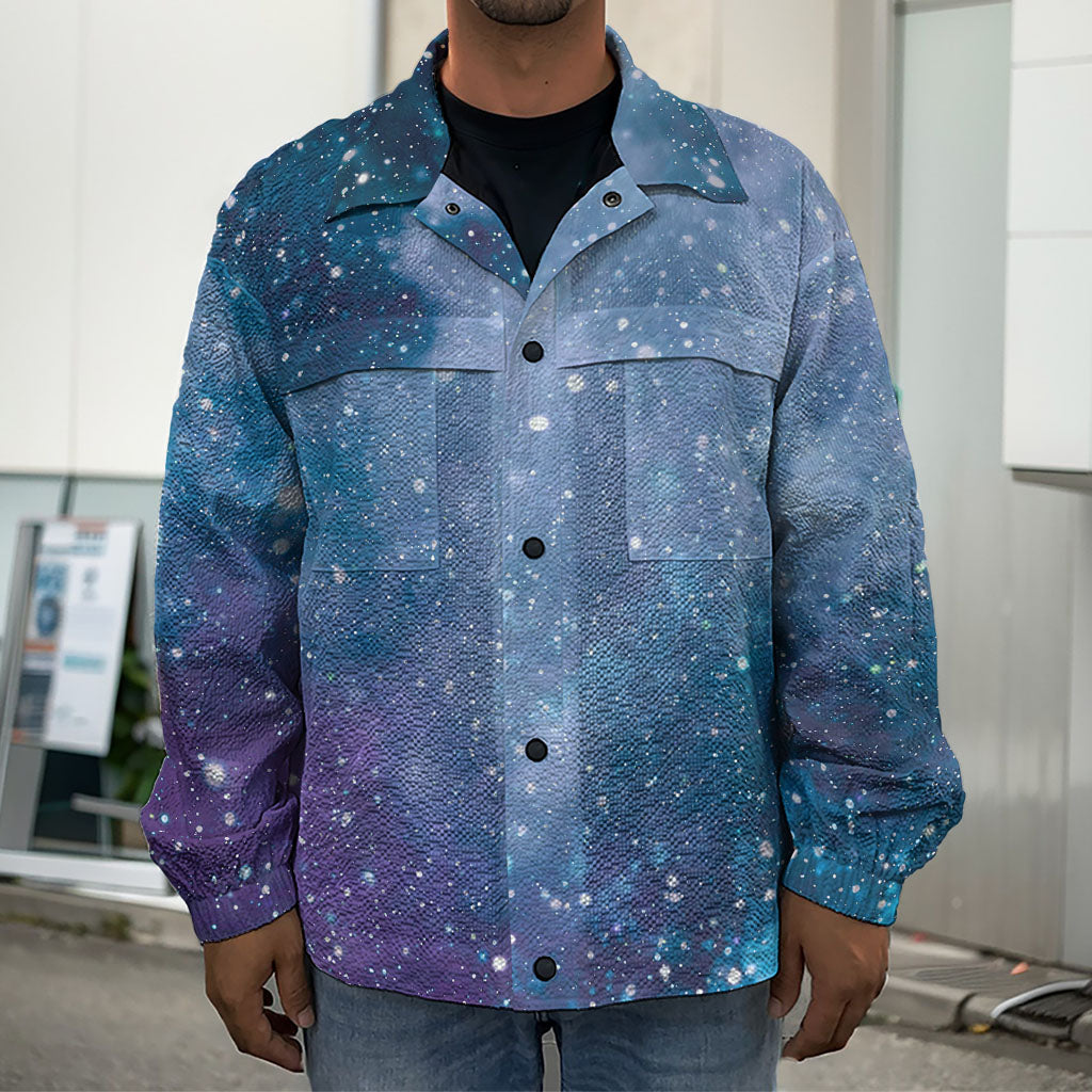 Blue Cloud Starfield Galaxy Space Print Men's Shirt Jacket