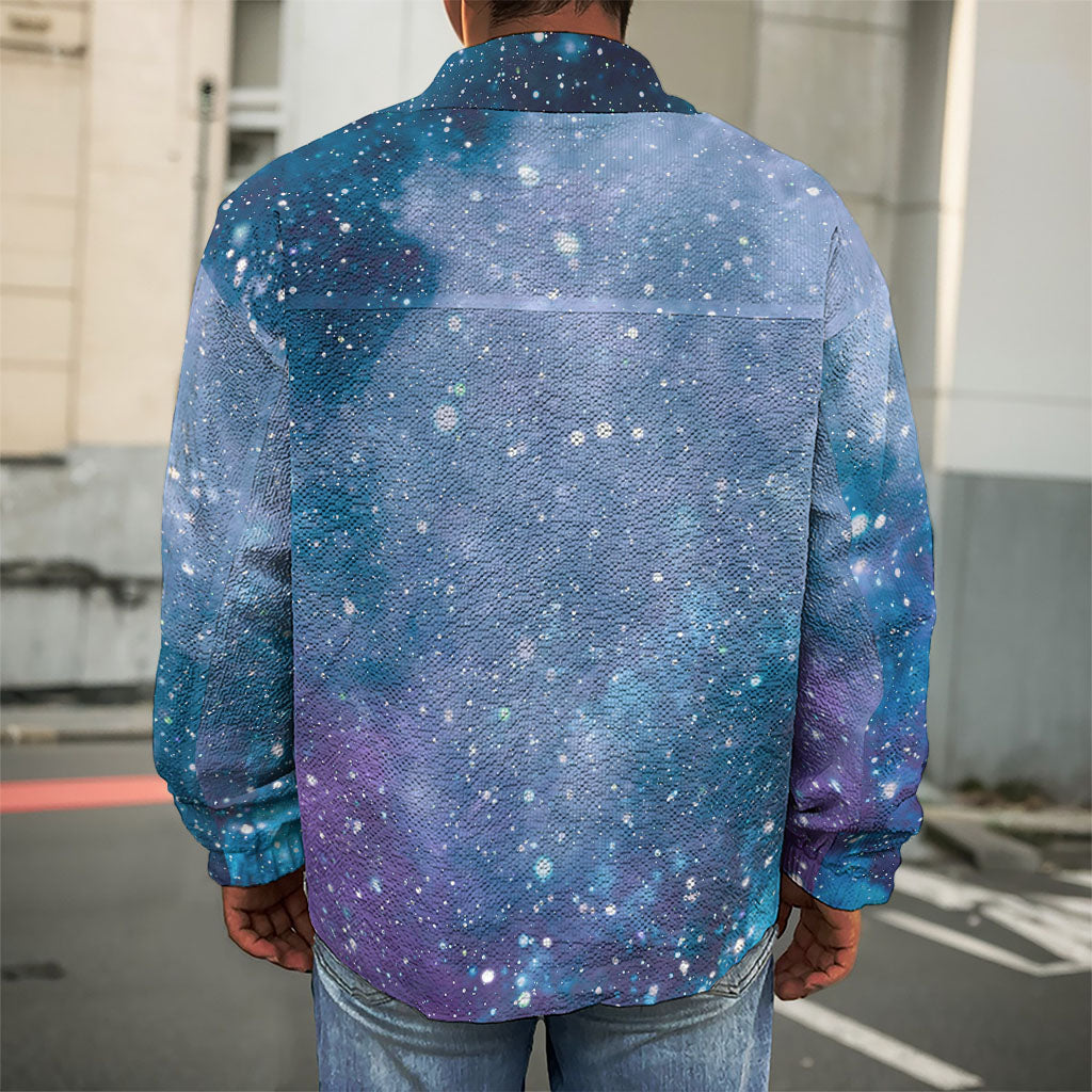 Blue Cloud Starfield Galaxy Space Print Men's Shirt Jacket