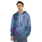 Blue Cloud Starfield Galaxy Space Print Men's Velvet Pullover Hoodie