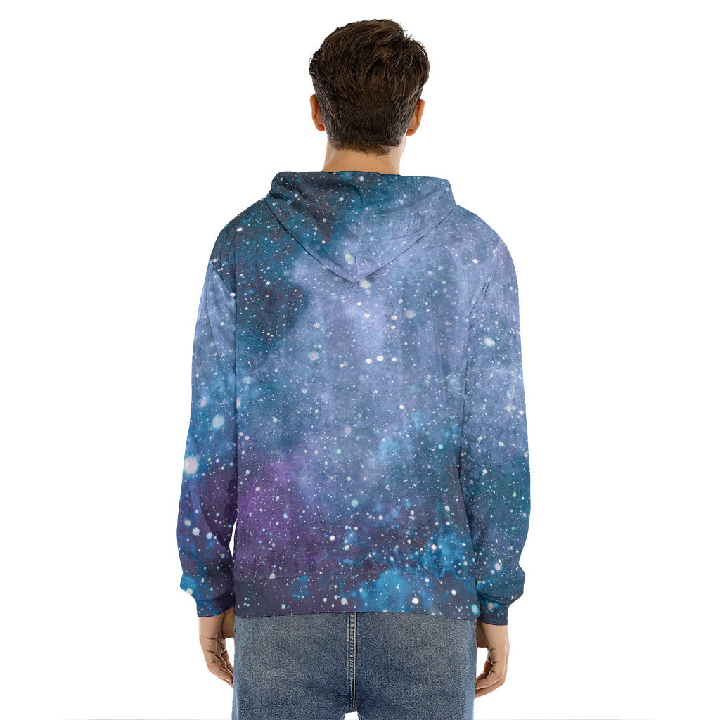 Blue Cloud Starfield Galaxy Space Print Men's Velvet Pullover Hoodie