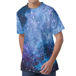 Blue Cloud Starfield Galaxy Space Print Men's Velvet T-Shirt