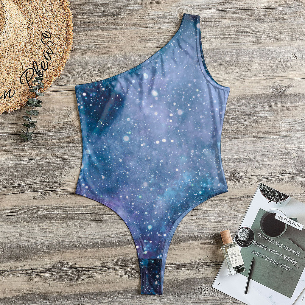Blue Cloud Starfield Galaxy Space Print One Shoulder Bodysuit