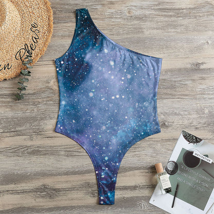 Blue Cloud Starfield Galaxy Space Print One Shoulder Bodysuit