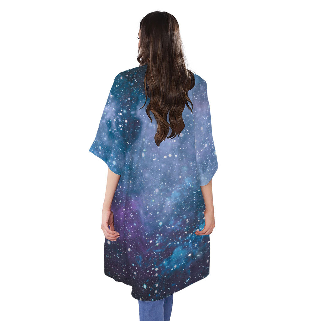 Blue Cloud Starfield Galaxy Space Print Open Front Beach Cover Up